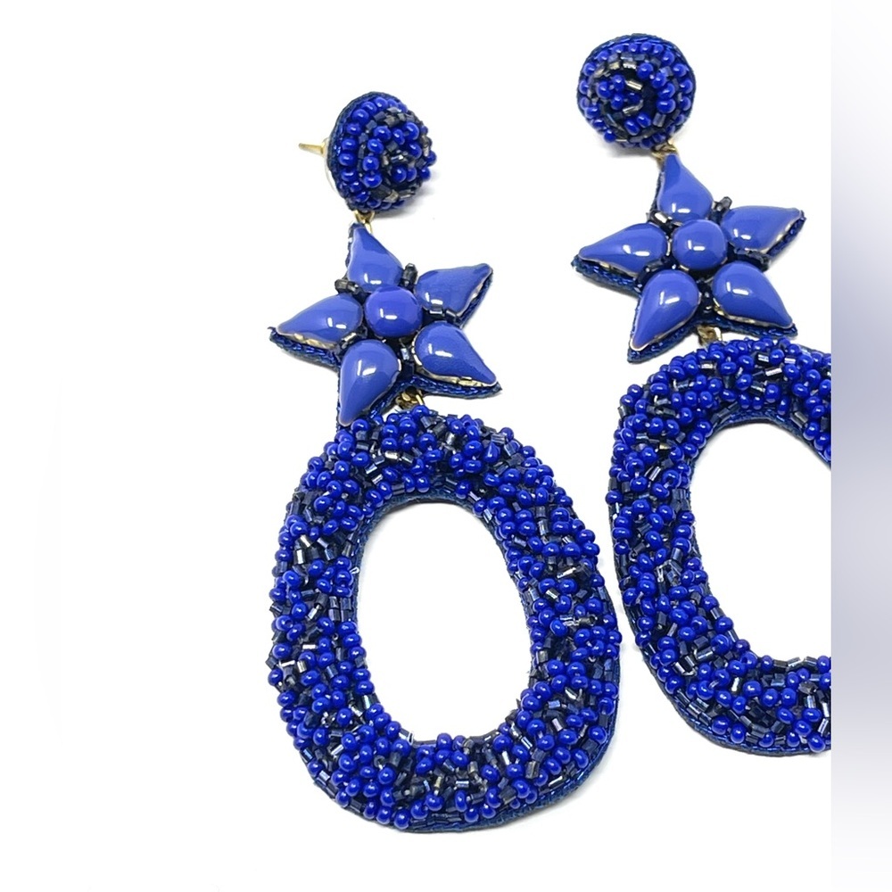 New Anthropologie Deepa Gurnani Star Blue Beaded Dasia Hoop Earrings - Picture 5 of 7